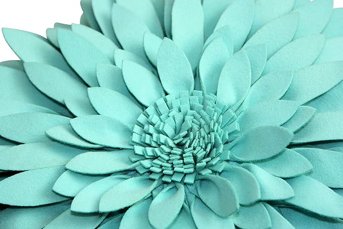 3D Daisy Flower Decorative Pillow - Sunflower Throw 14.5 x 13 Inch Round Decor - Home Decorations for Couch & Bed - Flower-Shaped (Case + Insert, Solid Mint)