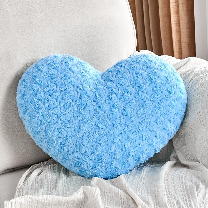 Heart Pillow Blue Throw Pillows, Soft and Fluffy Decorative Pillows for Bed Couch Chair, Cute Heart Shaped Room Decor for Valentine Anniversary Birthday Halloween Christmas (Medium, 20"x15")