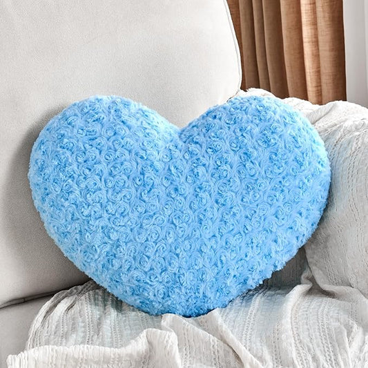 Heart Pillow Blue Throw Pillows, Soft and Fluffy Decorative Pillows for Bed Couch Chair, Cute Heart Shaped Room Decor for Valentine Anniversary Birthday Halloween Christmas (Medium, 20"x15")