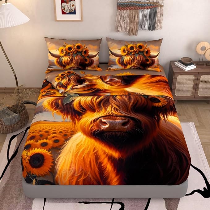 Namoxpa6 Pieces Cow Comforter Sets,3D Yellow Cowhide Pattern,Decorative 6 Piece Bedding Sets with Comforter,Flat Sheet,Fitted Sheet,Throw Pillow Cover,Pillow Shams,Twin Size