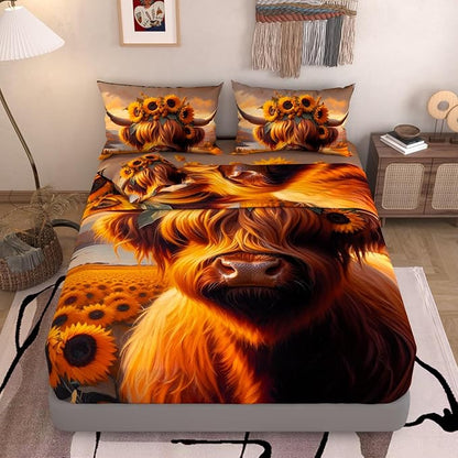 Namoxpa6 Pieces Cow Comforter Sets,3D Yellow Cowhide Pattern,Decorative 6 Piece Bedding Sets with Comforter,Flat Sheet,Fitted Sheet,Throw Pillow Cover,Pillow Shams,Twin Size