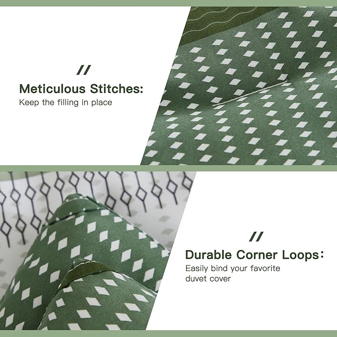 Litanika Olive Green Comforter Set Full - 3 Pieces Lightweight Olive Green White Colorblock Stripe Fluffy Bedding Comforter Sets, All Season Bed Set