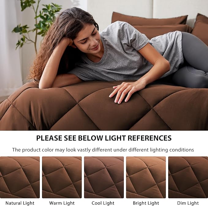 Love's cabin King Size Comforter Set Brown, 7 Pieces King Bed in a Bag, All Season Bedding Sets with 1 Comforter, 1 Flat Sheet, 1 Fitted Sheet, 2 Pillowcase and 2 Pillow Sham