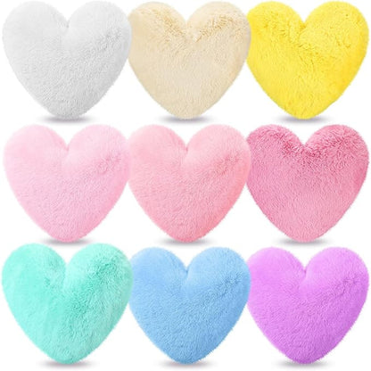9 Pcs Pastel Colors Easter Heart Pillow Faux Rabbit Fur Fluffy Love Heart Throw Pillows Cute Decorative Soft Throw Cushion Gift for Women Couch Bed Sofa Chair Home 11 in