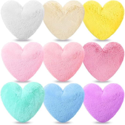 9 Pcs Pastel Colors Easter Heart Pillow Faux Rabbit Fur Fluffy Love Heart Throw Pillows Cute Decorative Soft Throw Cushion Gift for Women Couch Bed Sofa Chair Home 11 in