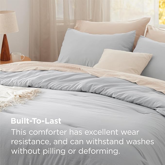 Bedsure Twin/Twin XL Comforter Set, Light Grey Soft Prewashed Bedding for All Seasons, 2 Pieces GentleSoft™ Bed Set, 1 Lightweight Comforter (68"x88") and 1 Pillowcase (20"x26")