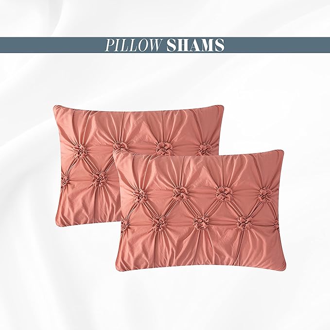 Elegant Comfort 12-Piece Bed-in-a-Bag, Ella Pleated Ruched Pintuck Comforter Set, 6-Piece Sheet Set Featuring Smart Pockets, Matching Decorative Pillows, All Season Bedding,California King, Dusty Rose