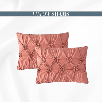 Elegant Comfort 12-Piece Bed-in-a-Bag, Ella Pleated Ruched Pintuck Comforter Set, 6-Piece Sheet Set Featuring Smart Pockets, Matching Decorative Pillows, All Season Bedding,California King, Dusty Rose