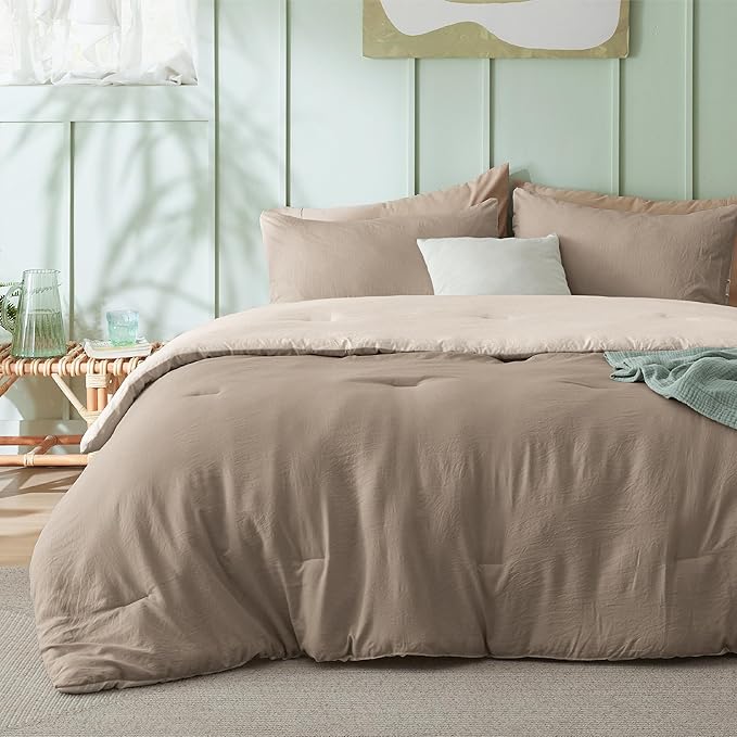 Bedsure Twin/Twin XL Comforter Set, Khaki Beige Soft Prewashed Bedding for All Seasons, 2 Pieces GentleSoft™ Bed Set, 1 Lightweight Comforter (68"x88") and 1 Pillowcase (20"x26")