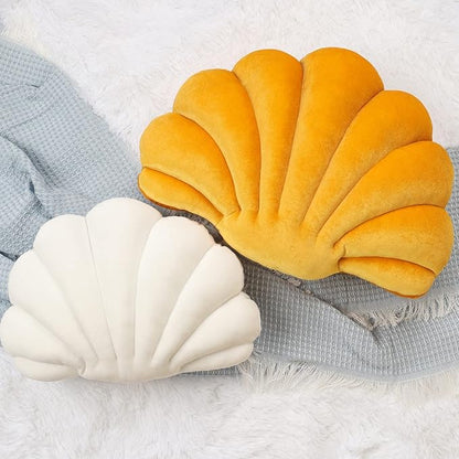 Yi-gog Seashell Pillow Sea Shaped Decorative Princess Throw Pillow 3D Velvet Soft Ocean Cute Throw Pillows for Bed Couch Chair Sofa Room 13.4 X 9.8 inch