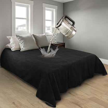 Catalonia Waterproof Blanket for Bed, Reversible Fleece Bed Sofa Cover, Washable Liquid Proof Furniture Protector, Black
