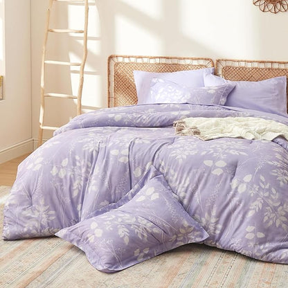 Bedsure Full Size Comforter Set - 7 Pieces Floral Lavender Soft Bedding Sets, Full Bed in a Bag with Botanical Flowers Comforter, Sheets, Pillowcases & Shams