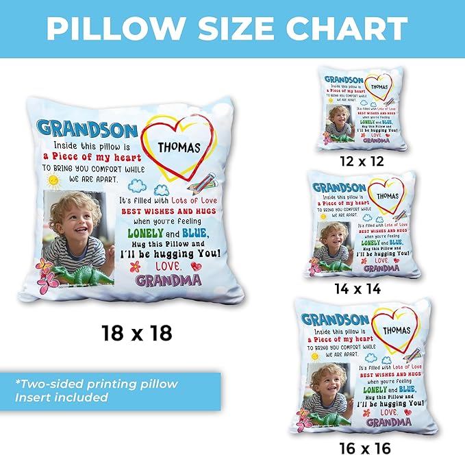 Hyturtle Personalized Grandson Pillow (Insert Included) Gifts from Grandma - Birthday Graduation for Grandson - Custom Name Sofa Couch Cushion Home Decor Pillow