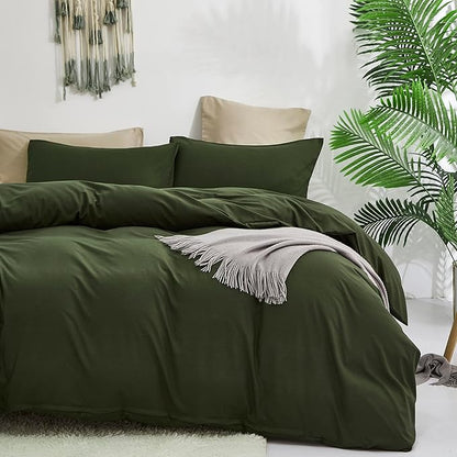 Pureant Dark Green Comforter Set Queen Dark Olive Bedding Set Solid Army Comforter for Women Men Hunter Queen Size Comforter Soft Minimalist Military Green Bedding Breathable