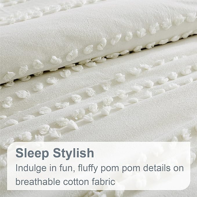 Swift Home Marilla 100% Cotton Prewashed Yarn-Dyed Dobby Clip Dot 5-Piece Bedding Comforter Set, All Season & Breathable, Oeko-TEX Certified – Ivory, Full/Queen