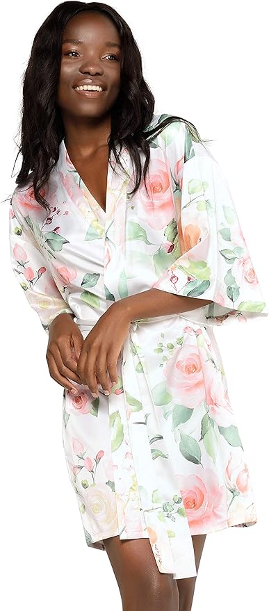 Turquaz Women's Bride Bridesmaids Silky Robe Satin Kimono Robes for Women Lingerie