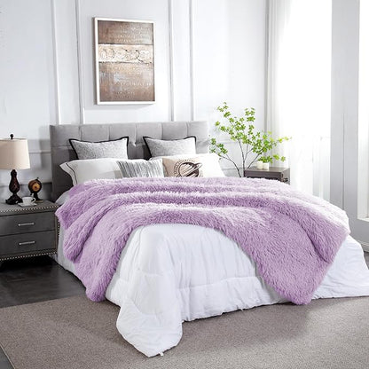 JONIYEAR Oversized Decorative Fluffy Faux Fur Throw Blanket Twin Size 60" x 71", Soft Luxury Lightweight Furry Blankets, Accent Cozy Shaggy Plush Thick Warm Fuzzy Blanket for Winter Bed Sofa, Purple