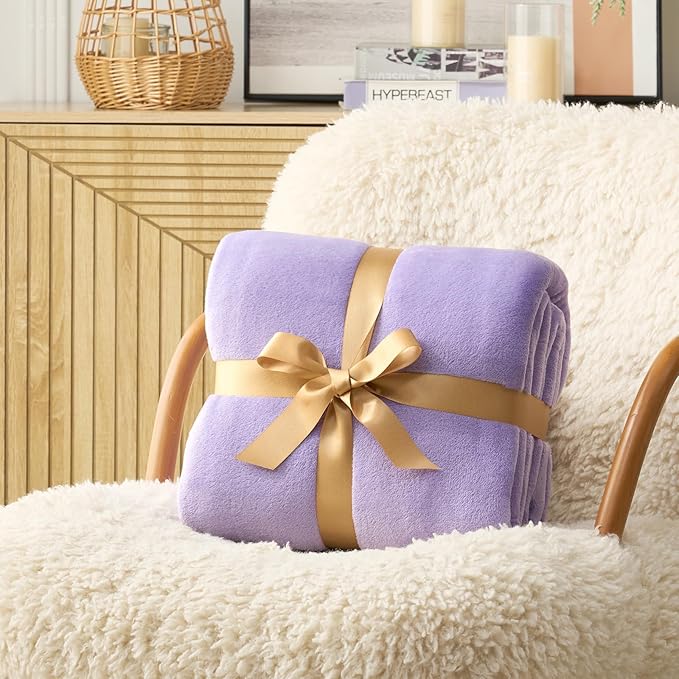 Hansleep Fleece Lilac King Blanket, Super Soft Flannel Fuzzy Plush Cozy Blanket for All Seasons, Lilac, King 90x108 Inches