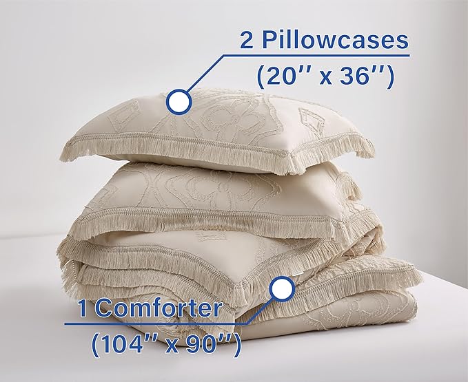 Boho King Size Comforter Set Beige 3 Pieces Tufted Tassel King Comforter Set Prime Lightweight Down Comforter King Size Beige Farmhouse Boho Bedding Shabby Chic Fluffy Comforter Bed Set Gift Choice