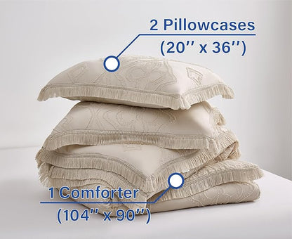 Boho King Size Comforter Set Beige 3 Pieces Tufted Tassel King Comforter Set Prime Lightweight Down Comforter King Size Beige Farmhouse Boho Bedding Shabby Chic Fluffy Comforter Bed Set Gift Choice