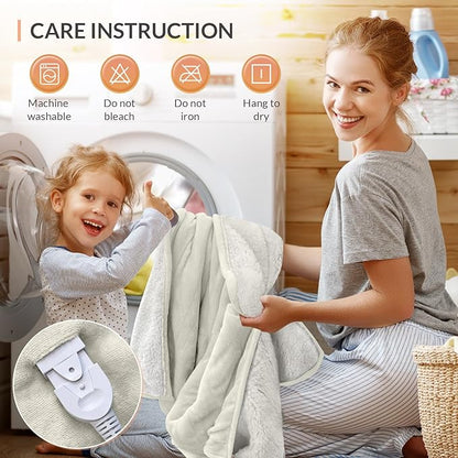 HOMLYNS LuxeHeat Heated Blanket Electric Blanket Full Size, Soft Flannel Sherpa Heating Blanket with 10 Heat Settings, 1-10 hrs Timer Auto Shut Off (72x84 inches, Cream)