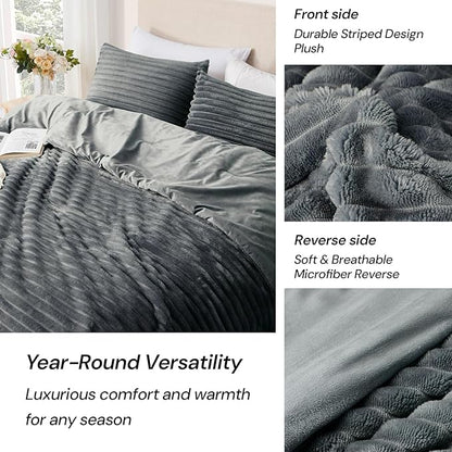 Geniospin Fleece Twin Comforter Set, Soft Fuzzy Twin Bedding Sets, 2-Pieces Grayish Blue Comforter Set for All Season, Warm Fluffy Comforter with 1 Pillow Case