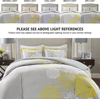 Comfort Spaces Enya Comforter Set-Modern Floral Design All Season Down Alternative Bedding, Matching Shams, Bedskirt, Decorative Pillows, Queen(90"x90"), Yellow