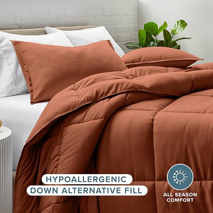 Bare Home Comforter Set - King/California King Size - Ultra-Soft - Goose Down Alternative - Premium 1800 Series - All Season Warmth (King/Cal King, Terracotta)