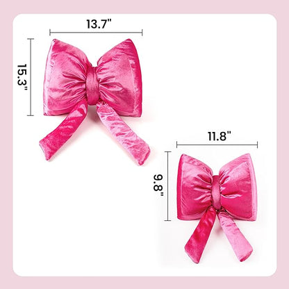 AELS Bow Pillow Decorative Throw Pillow Set of 2, Shining Velvet Cute Pillow Cute Pillow for Valentine's Day, Wedding, Christmas, Living Room, Bedroom, Nursery Decor, Hot Pink