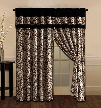Grand Linen 7 Piece Queen Size Bedding Black Brown Comforter Set Leopard Print Bed in A Bag