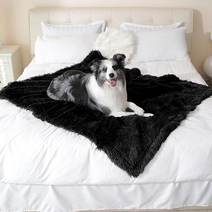 gogobunny Waterproof Dog Blanket for Couch & Furniture Protection - Super Soft Reversible Throw for Large Dogs & Cats, Calming Washable Fur & Sherpa Pet Blanket (25x35 Inch, Black)
