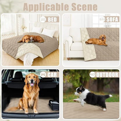 Smiry Waterproof Dog Bed Cover Blanket 82x82, Soft Reversible Pet Blanket, Washable Leakproof Cats Dogs Couch Cover for Sofa, Couch, Furniture, Taupe/Beige