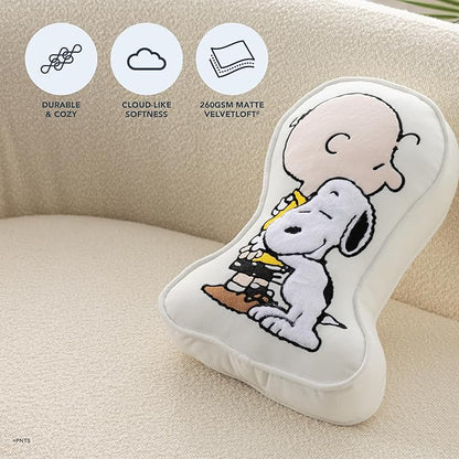 Berkshire Peanuts® Plush Throw Pillow, Gift Idea, Snoopy Cute Character Shaped Cushion, Soft Cozy Decor for Bed Couch Chair(75th Charlie Brown + Snoopy Hugs Pillow All Colorways, 15.5’’ L)