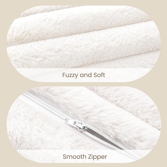 AELS Faux Fur Striped Cylinder Pillows Set of 2, 8" x 24" Decorative Modern Bolster Pillows with Removable Washable Cover & Insert, Body Pillow for Couch Bed, Living Room Bedroom Nursery Decor, White