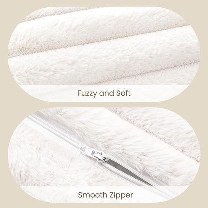AELS Faux Fur Striped Cylinder Pillows Set of 2, 8" x 24" Decorative Modern Bolster Pillows with Removable Washable Cover & Insert, Body Pillow for Couch Bed, Living Room Bedroom Nursery Decor, White