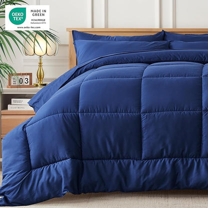 Newspin Full Comforter Set Blue - Bed in a Bag Full Size 7 Pieces, All Season Bed Set, Fluffy Comforter Set with Sheets, Sheet Set Quilt Blanket, Pillowcases & Shams