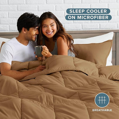 Bare Home Comforter Set - Full Size - Ultra-Soft - Goose Down Alternative - Premium 1800 Series - All Season Warmth (Full, Caramel)