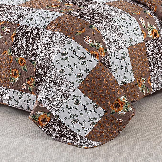BEDIFANY Cotton Filling King Quilt Set - Reversible Farmhouse Bedspreads King Size with 2 Pillow Shams - Lightweight King Size Quilt Bedding Sets, 3 Pieces (98 x 106 inch)