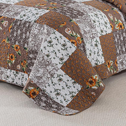 BEDIFANY Cotton Filling Queen Quilt Set - Reversible Farmhouse Bedspreads Queen Size with 2 Pillow Shams - Lightweight Queen Size Quilt Bedding Sets, 3 Pieces (90 x 98 inch)