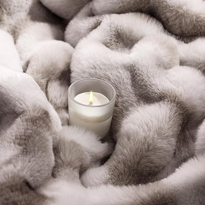 Touchat Luxury 1000GSM Rabbit Faux Fur Blanket, Super Heavy Warm Cozy Brown Blankets for Couch Bed Sofa, Ruched Plush Fuzzy Elegant Soft Reversible Mink Blanket Living Room Bedroom, 90" x 90"