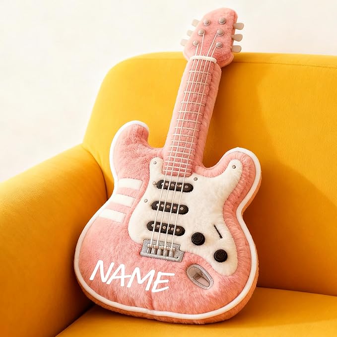 Customized Guitar Shaped Pillow Personalized Double-Sided Printed Cute Pillow Customized Christmas Party Commemorative Gift Sofa Decorative for Boys and Girls 8-32in