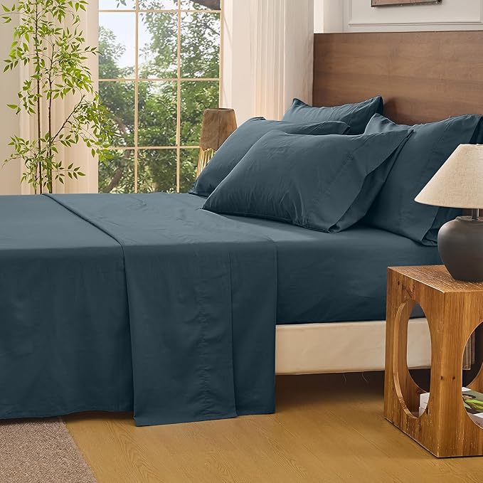 Bedlifes 100% French Flax Linen Sheets Set King Size - 6 Piece Extra Deep Pocket 18-24",Soft Breathable King Bed Sheets with Temperature Regulating & Moisture-Wicking(Cool Gray