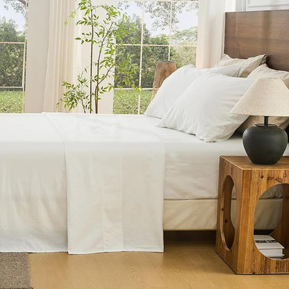 Bedlifes 100% French Linen Sheets King Size 18-24”Extra Deep Pocket 4-Piece Set Breathable & Moisture-Wicking,Soft & Durable Sheets for Thick Mattresses(White)
