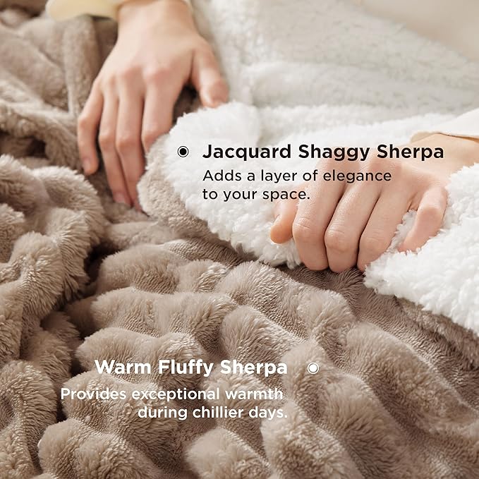 Bedsure Sherpa Throw Blanket for Couch - Super Soft, Cozy Fleece Thick Warm Blanket for Winter, GentleSoft Plush & Fluffy Christmas Throw Gift for Women, Room Decor, Mocha Meringue, 50x60 Inches