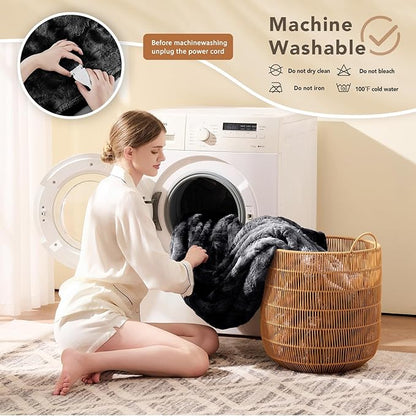 Homemate Electric Heated Blanket Full Size - 72"x84" Heating Blanket Full Size 1/2/4/6/8 Hours Auto-Off 10 Heat Level Over-Heat Protection Luxury Faux Fur Sherpa ETL Certification