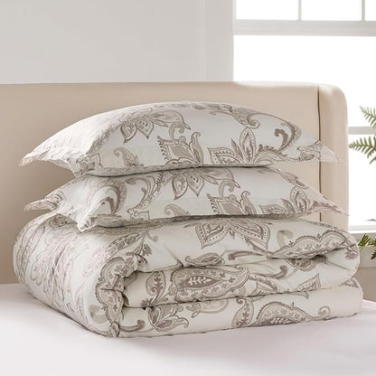 Levtex Home - Bennett Taupe Duvet Cover Set - King Duvet Cover + Two King Pillow Cases - Floral Paisley - Taupe and Cream - Duvet Cover (106 x 94in.) and Pillow Case (36 x 20in.) - Cotton