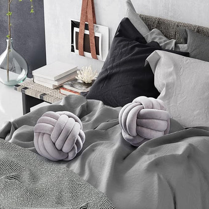 Namalu 2 Pcs Soft Knot Pillow Ball, Decorative Round Throw Knotted Pillows Cushion, Handmade Stuffed Ball Pillows for Winter Bedroom Sofa Couch Home Decor(10.6 Inches,Light Gray)