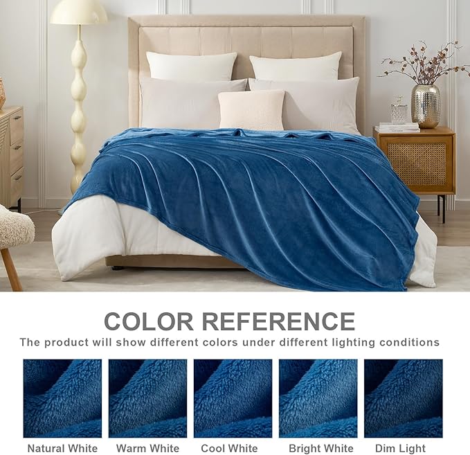 Hansleep Fleece Mineral Blue Throw Blanket, Super Soft Flannel Fuzzy Plush Cozy Blanket for All Seasons, Mineral Blue, Throw 50x60 Inches