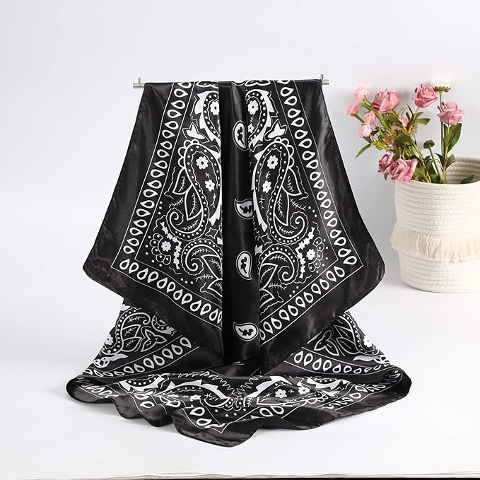 AWAYTR 35” Satin Large Square Head Scarves - 4PCS Silk Like Neck Scarf Hair Sleeping Wraps Satin Silk Scarfs for Women