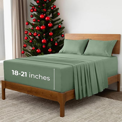 Mellanni Extra Deep Queen Sheets - 4 PC Iconic Collection Bedding - Hotel Luxury, Ultra Soft, Cooling Bed Sheets - Wrinkle, Fade, Stain Resistant (Queen, Sage)